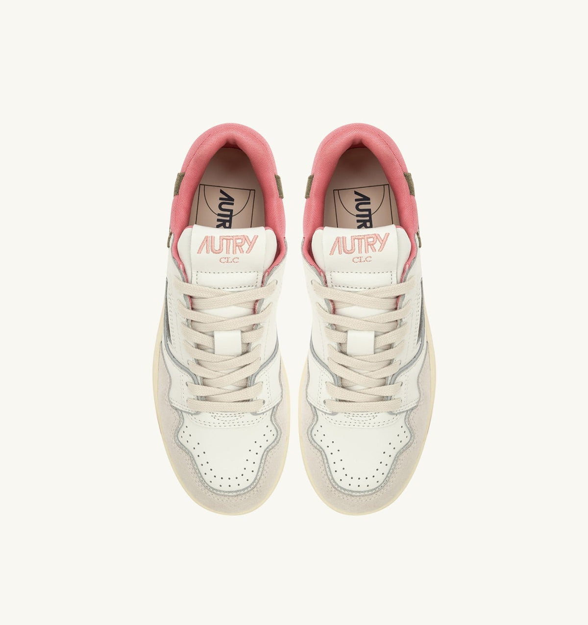 AUTRY CLC LOW SNEAKERS IN WHITE AND GERANIUM LEATHER SUEDE