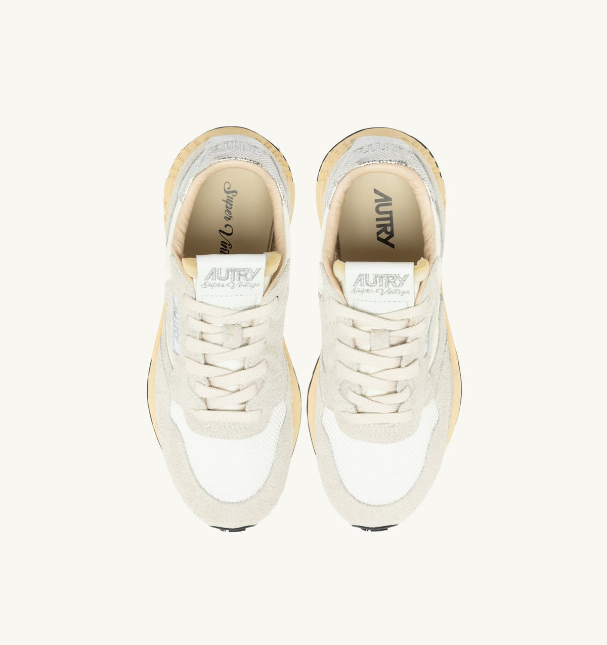 AUTRY REELWIND SUPER VINTAGE SNEAKERS IN WHITE AND SILVER SUEDE AND NYLON