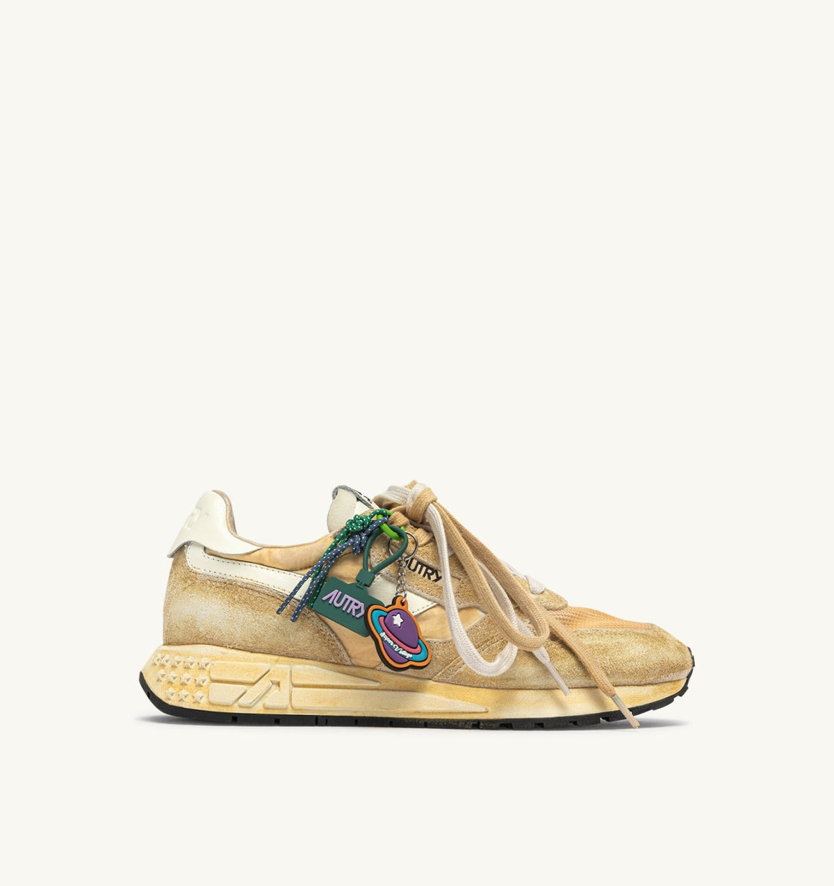 AUTRY REELWIND SUPER VINTAGE SNEAKERS IN YOLK YELLOW AND WHITE SUEDE AND NYLON
