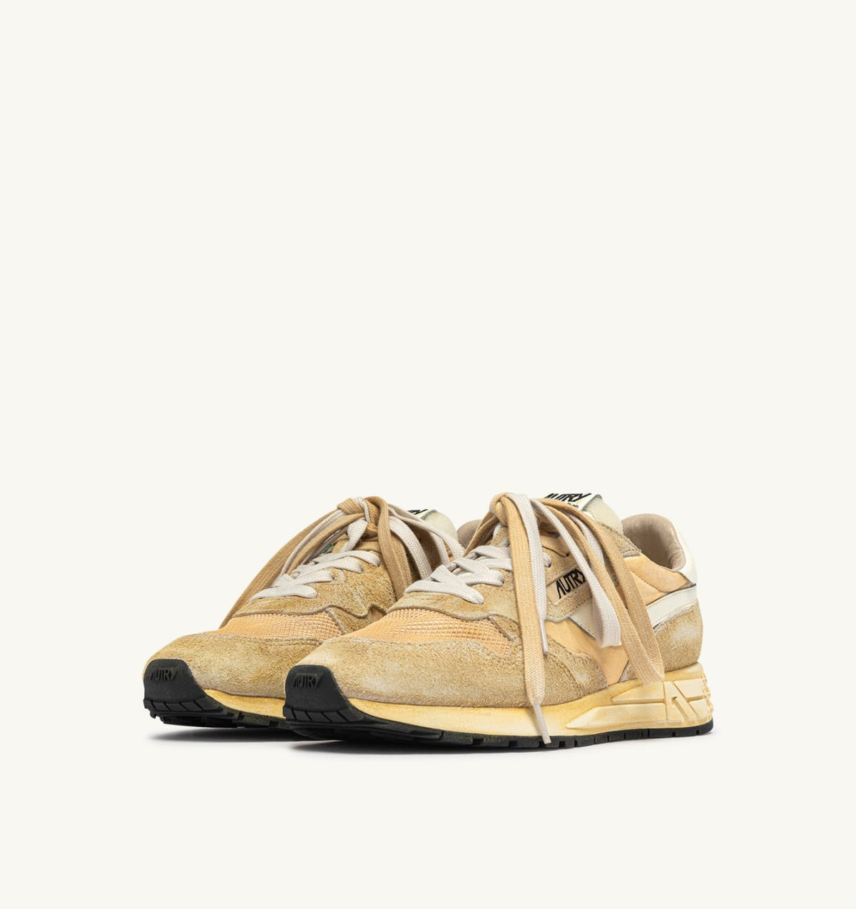 AUTRY REELWIND SUPER VINTAGE SNEAKERS IN YOLK YELLOW AND WHITE SUEDE AND NYLON
