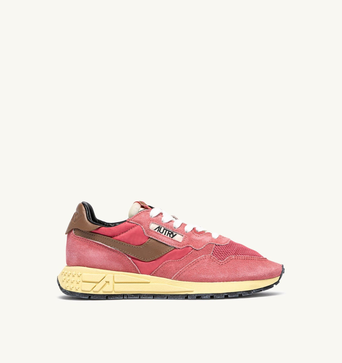 AUTRY REELWIND LOW SNEAKERS IN STRAWBERRY SUGAR AND COCONUT NYLON AND SUEDE