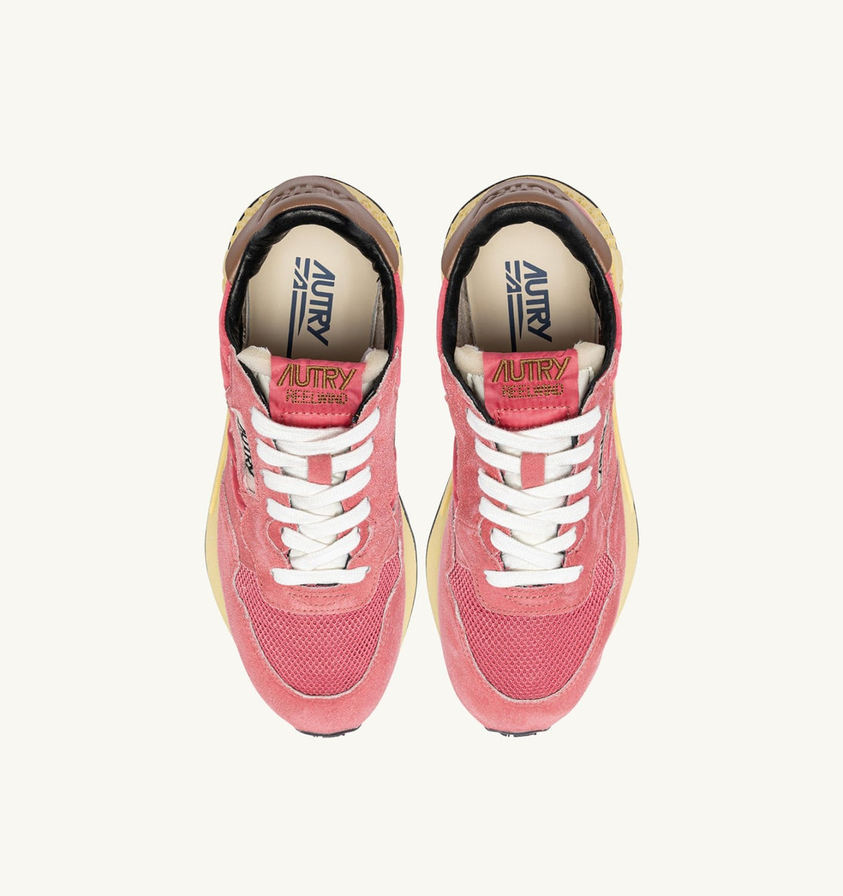 AUTRY REELWIND LOW SNEAKERS IN STRAWBERRY SUGAR AND COCONUT NYLON AND SUEDE