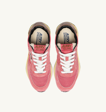AUTRY REELWIND LOW SNEAKERS IN STRAWBERRY SUGAR AND COCONUT NYLON AND SUEDE