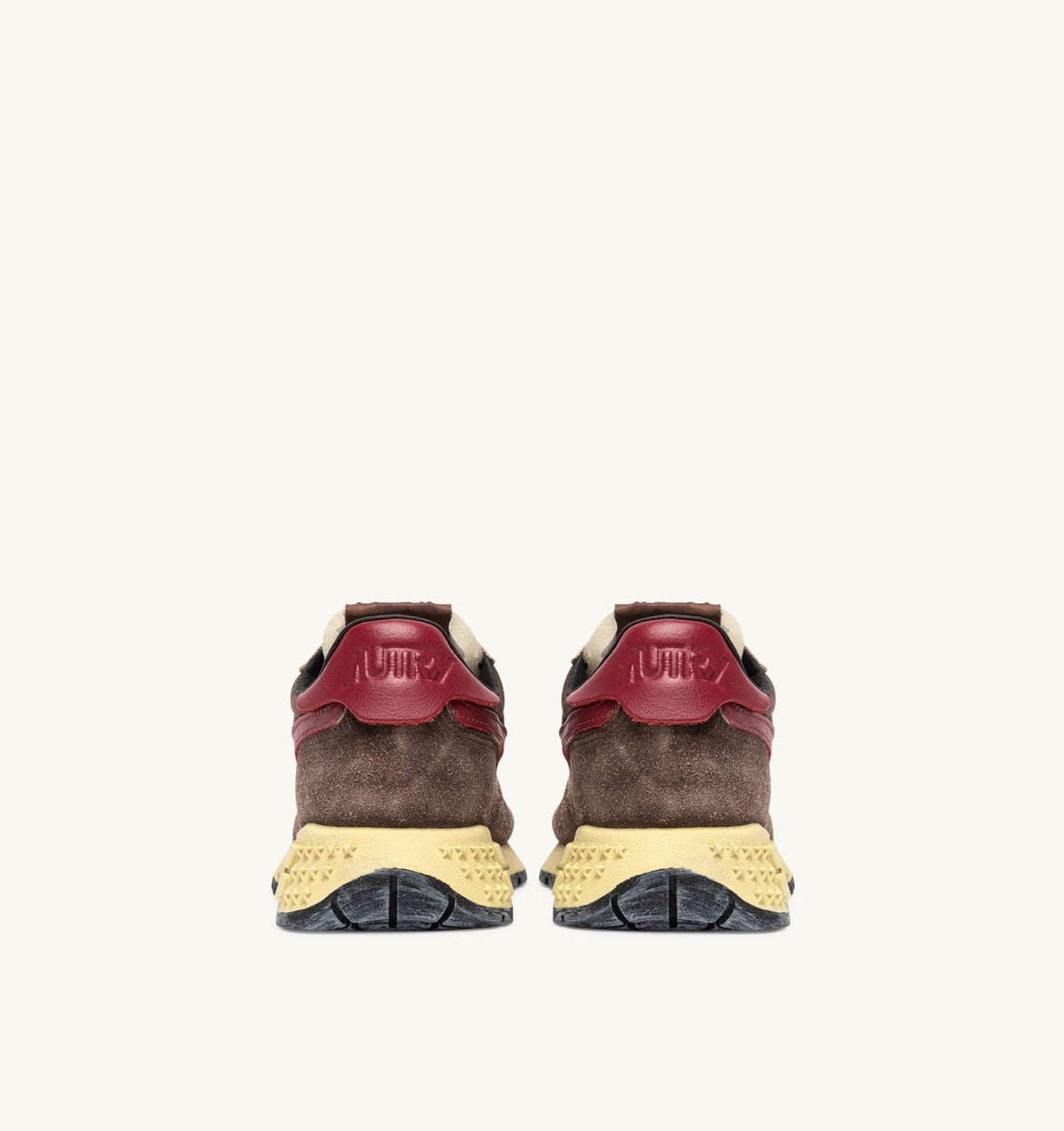 AUTRY REELWIND LOW SNEAKERS IN COFFEE SUGAR AND DEEP CLARET NYLON AND SUEDE
