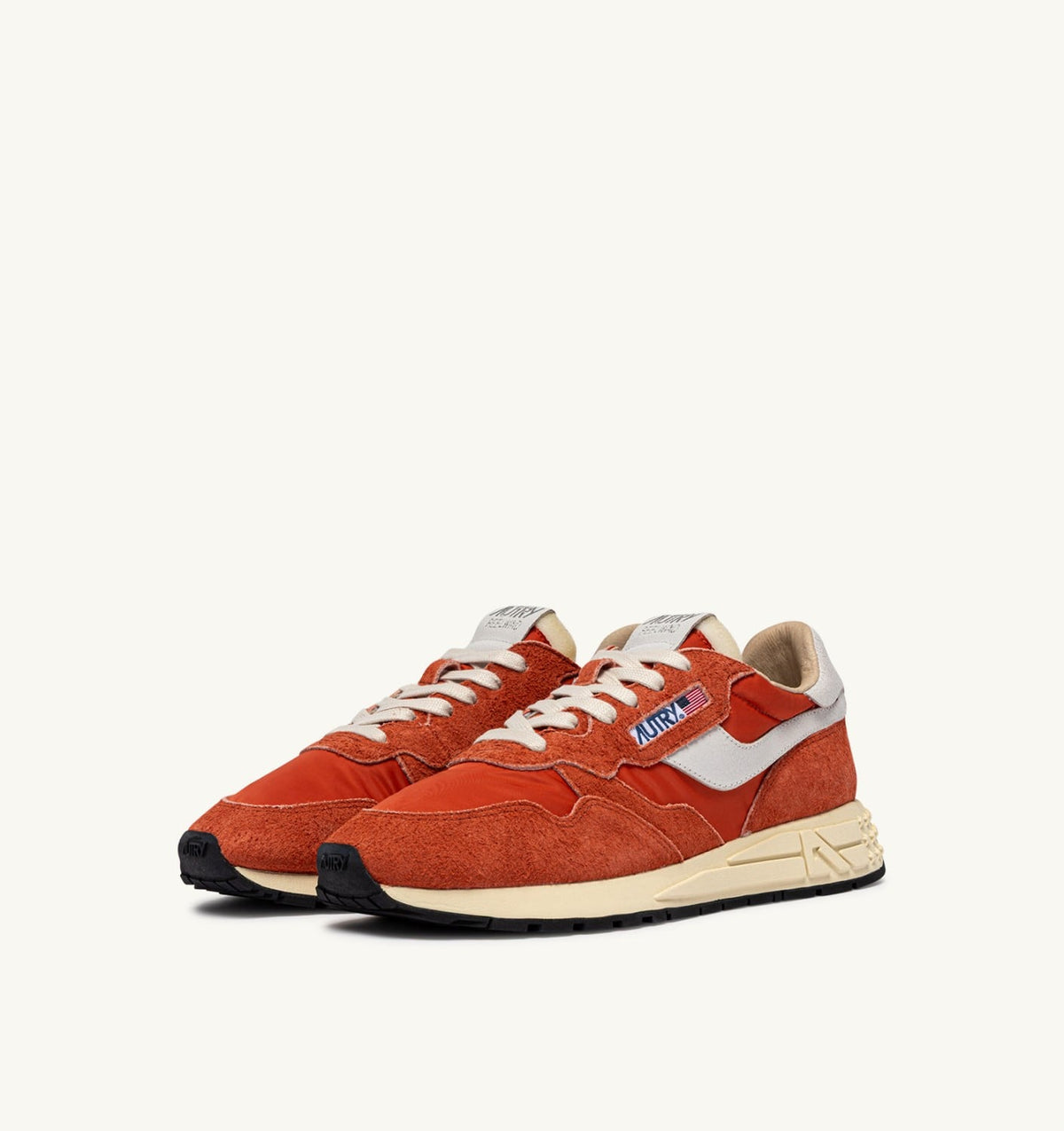 AUTRY REELWIND LOW SNEAKERS IN WHITE AND ORANGE RUST NYLON AND SUEDE