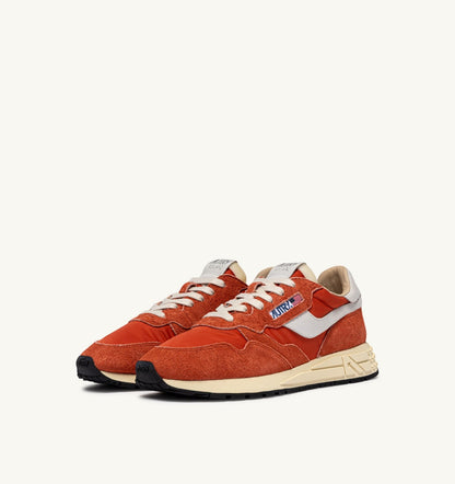 AUTRY REELWIND LOW SNEAKERS IN WHITE AND ORANGE RUST NYLON AND SUEDE