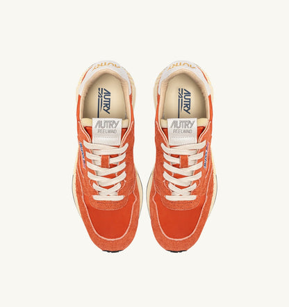 AUTRY REELWIND LOW SNEAKERS IN WHITE AND ORANGE RUST NYLON AND SUEDE