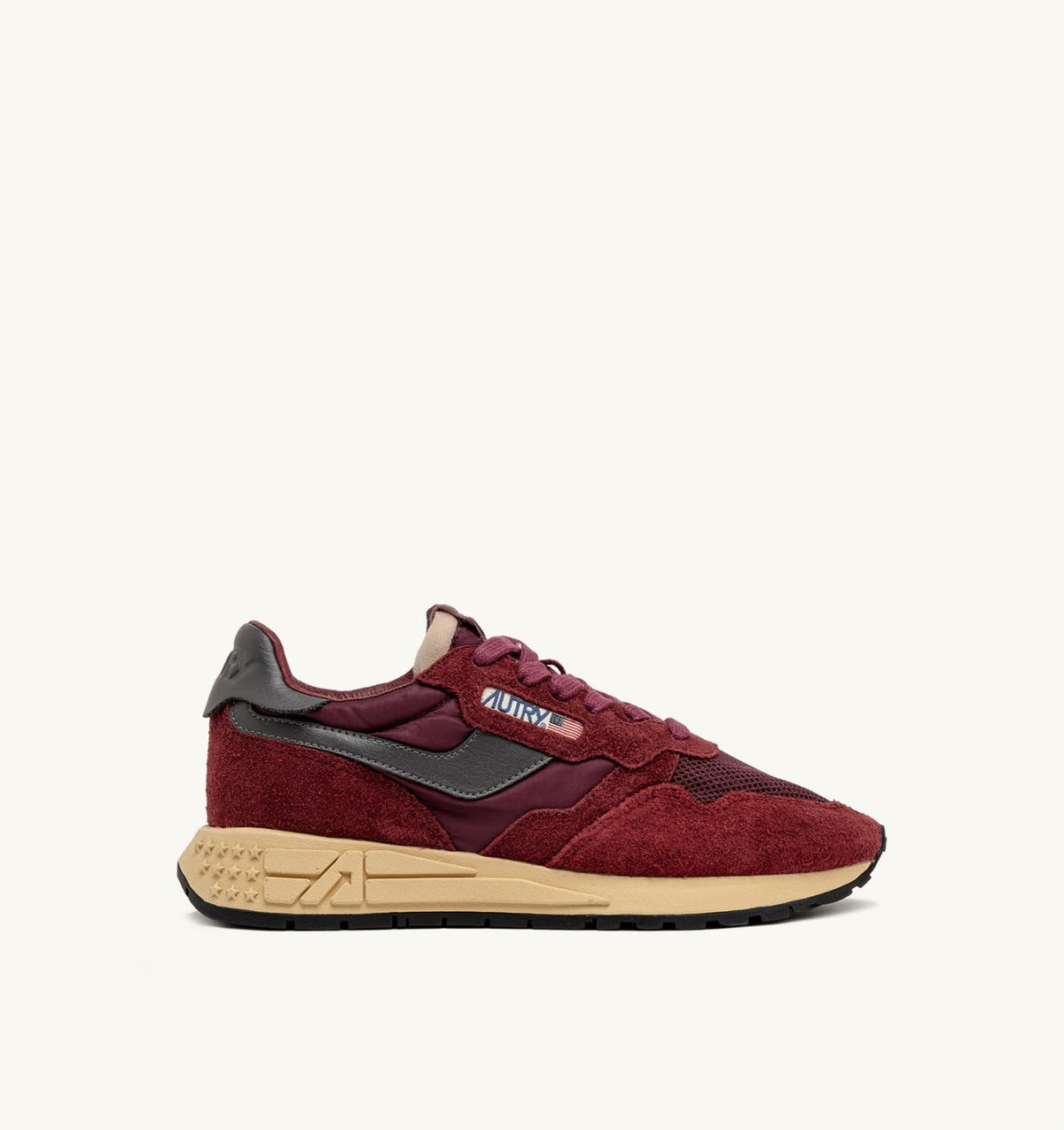 AUTRY REELWIND LOW SNEAKERS IN NYLON SUEDE AND LEATHER COLOR ROUNGE AND CORDOVAN
