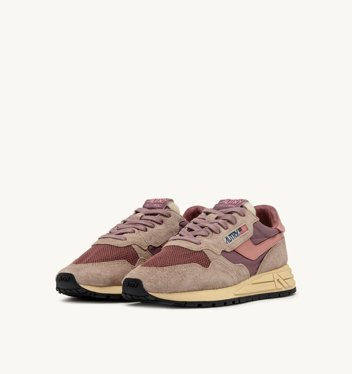 AUTRY REELWIND LOW SNEAKERS IN NYLON SUEDE AND LEATHER COLOR ROSE AND DESERT SAND
