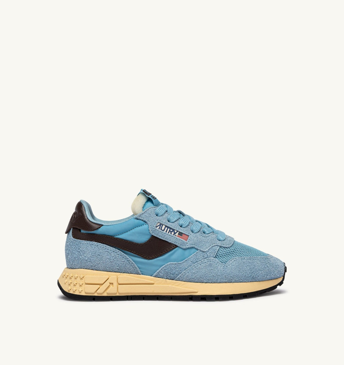 AUTRY REELWIND LOW SNEAKERS IN FORGET ME NOT AND BRACKEN NYLON AND SUEDE