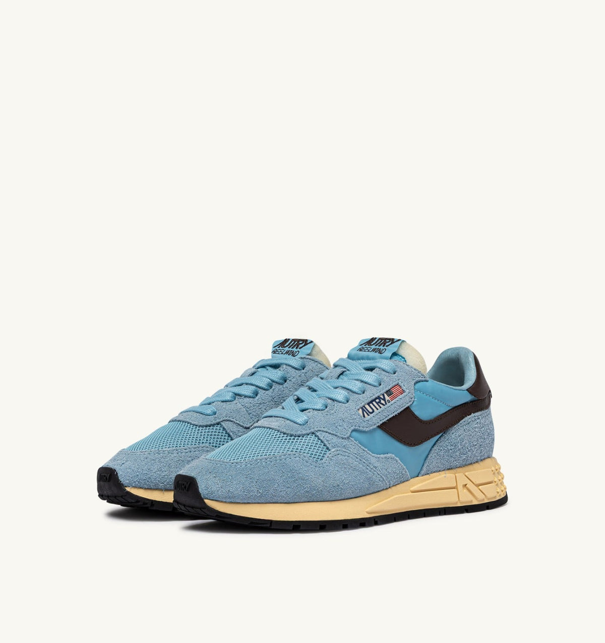 AUTRY REELWIND LOW SNEAKERS IN FORGET ME NOT AND BRACKEN NYLON AND SUEDE