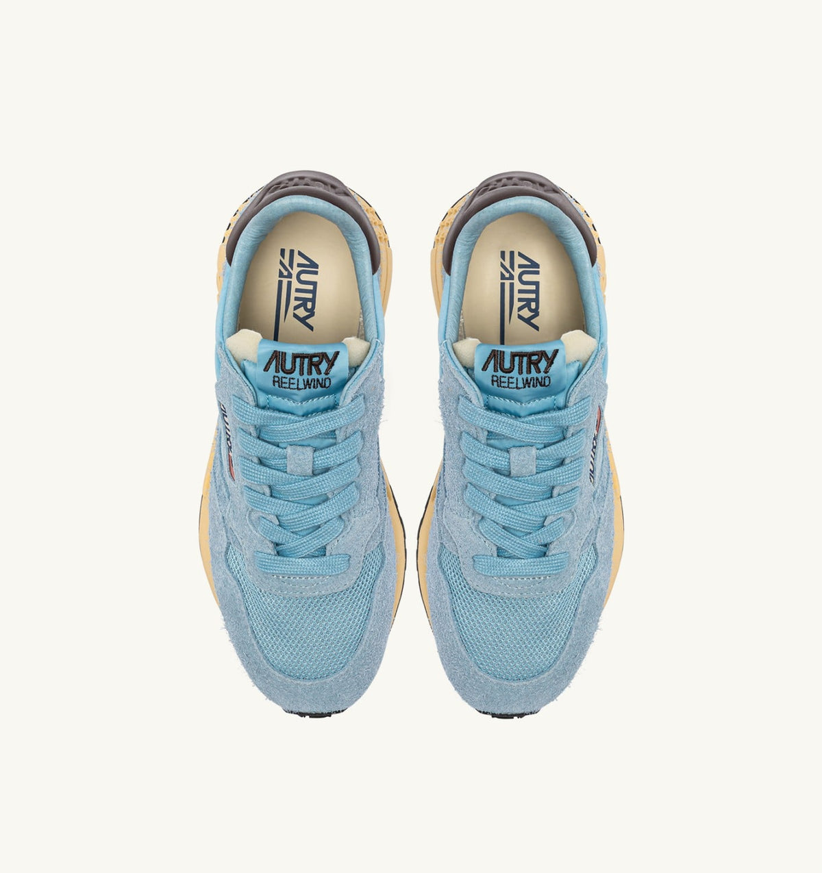 AUTRY REELWIND LOW SNEAKERS IN FORGET ME NOT AND BRACKEN NYLON AND SUEDE