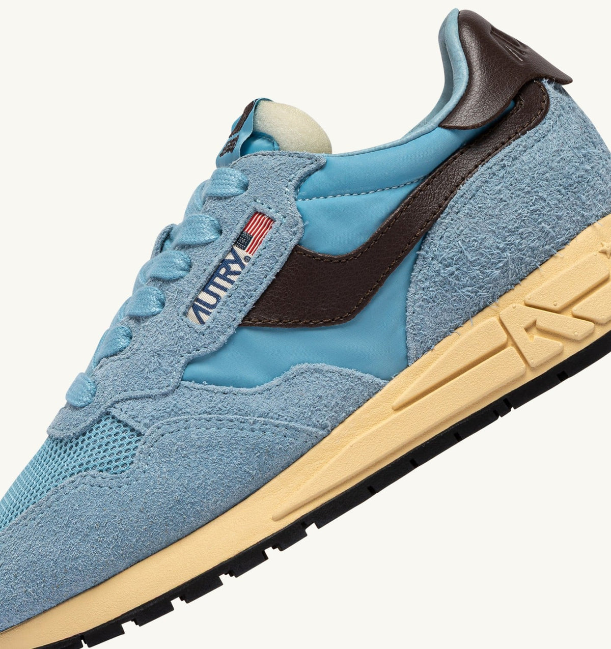AUTRY REELWIND LOW SNEAKERS IN FORGET ME NOT AND BRACKEN NYLON AND SUEDE