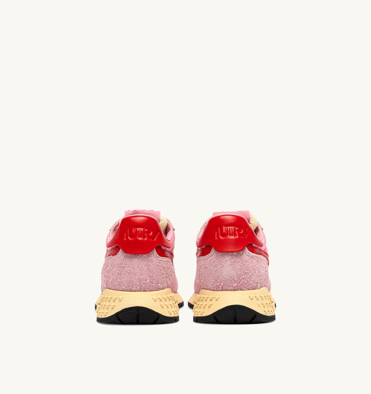 AUTRY REELWIND LOW SNEAKERS IN PINK CHERUB AND FLAME SCARLET NYLON AND SUEDE