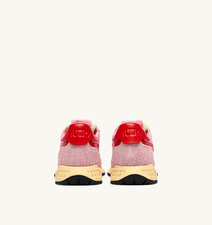 AUTRY REELWIND LOW SNEAKERS IN PINK CHERUB AND FLAME SCARLET NYLON AND SUEDE