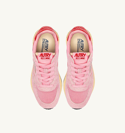 AUTRY REELWIND LOW SNEAKERS IN PINK CHERUB AND FLAME SCARLET NYLON AND SUEDE
