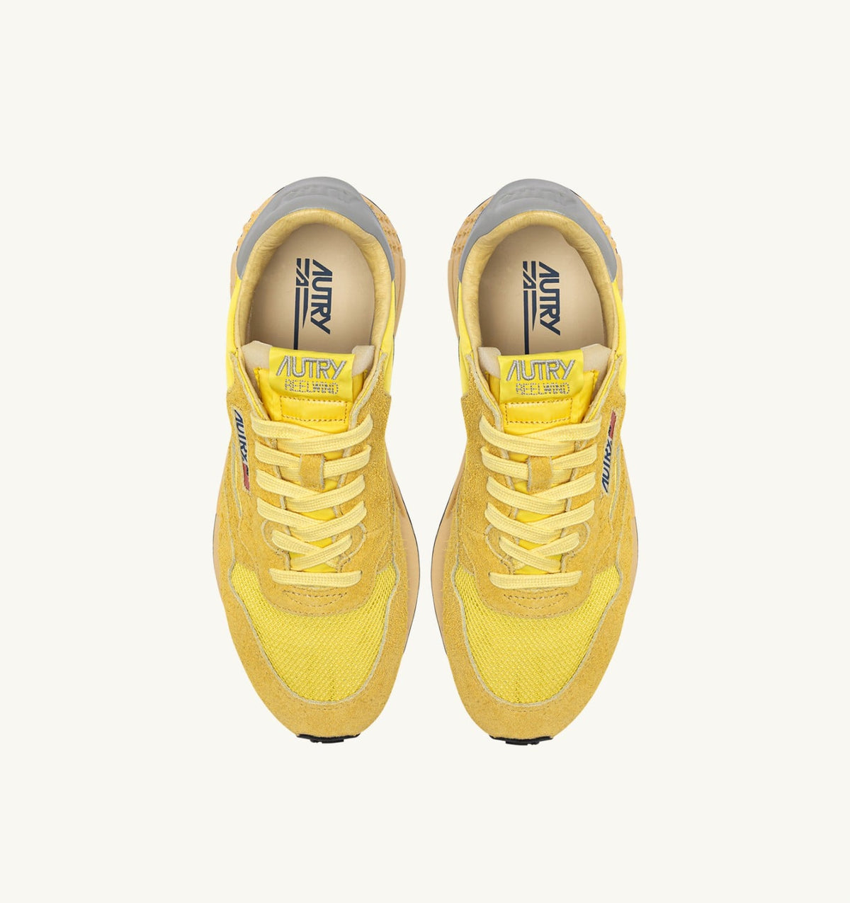 AUTRY REELWIND LOW SNEAKERS IN POPCORN AND VAPOR NYLON AND SUEDE