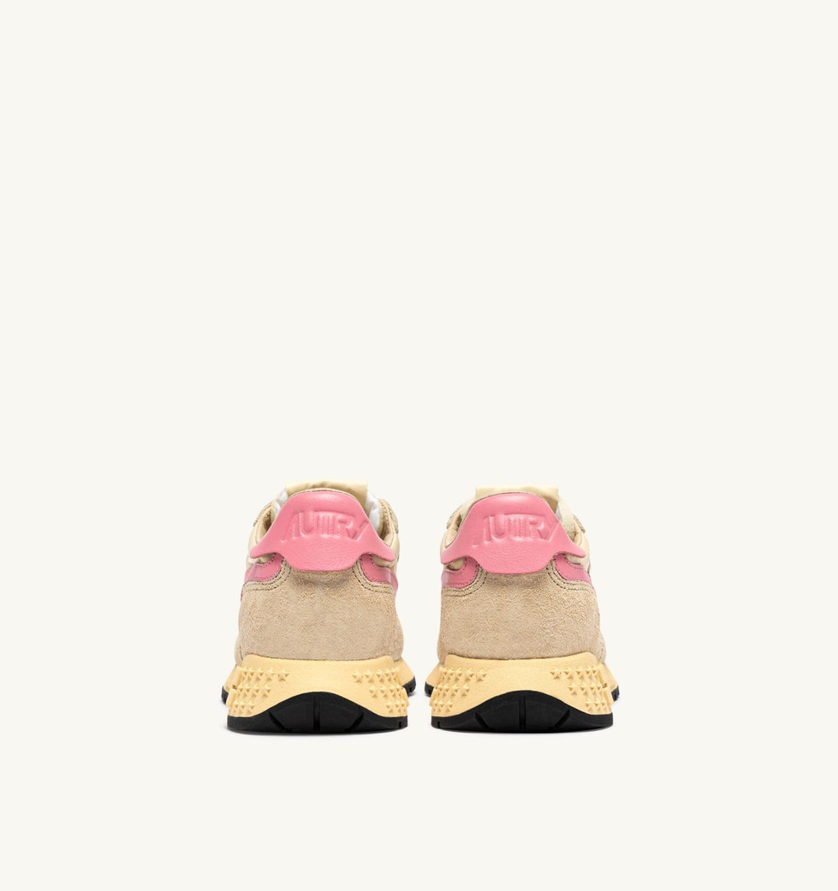 AUTRY REELWIND LOW SNEAKERS IN ECRU AND GERANIUM PINK NYLON AND SUEDE