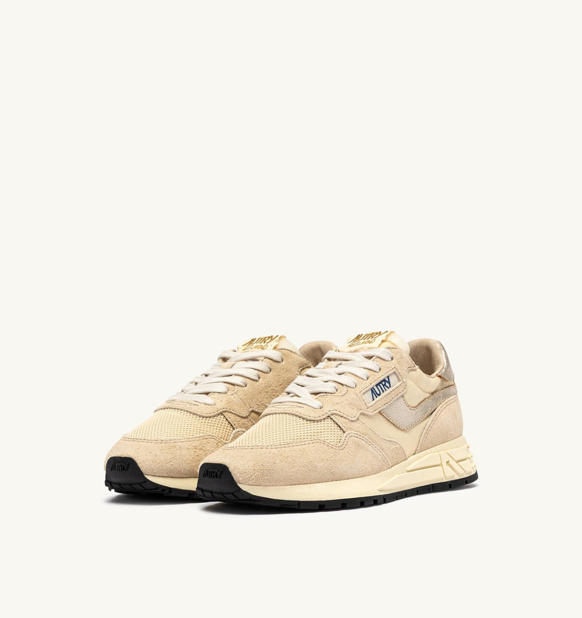 AUTRY REELWIND LOW SNEAKERS IN ECRU AND PLATINUM NYLON AND SUEDE