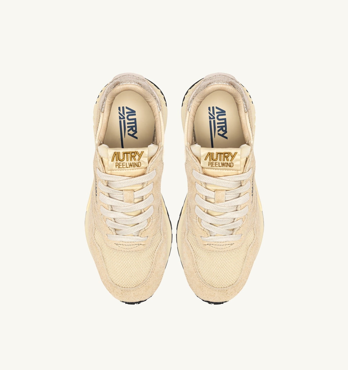 AUTRY REELWIND LOW SNEAKERS IN ECRU AND PLATINUM NYLON AND SUEDE