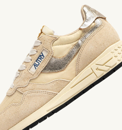 AUTRY REELWIND LOW SNEAKERS IN ECRU AND PLATINUM NYLON AND SUEDE