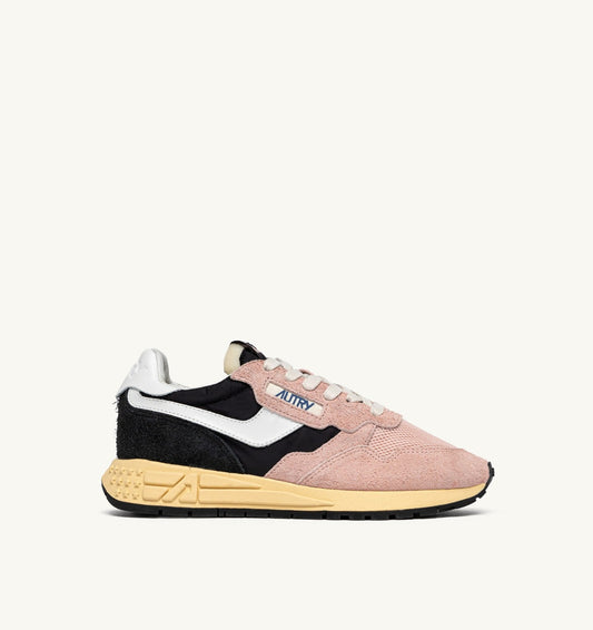 AUTRY REELWIND LOW SNEAKERS IN BLACK AND ROSA NYLON AND SUEDE