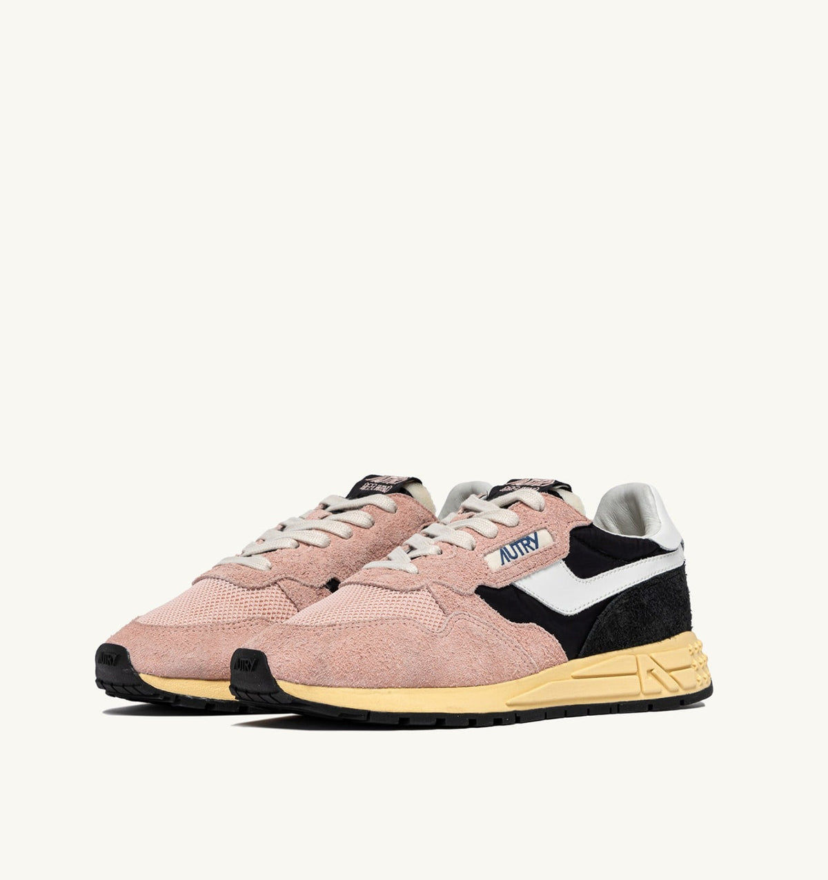 AUTRY REELWIND LOW SNEAKERS IN BLACK AND ROSA NYLON AND SUEDE