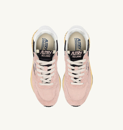 AUTRY REELWIND LOW SNEAKERS IN BLACK AND ROSA NYLON AND SUEDE