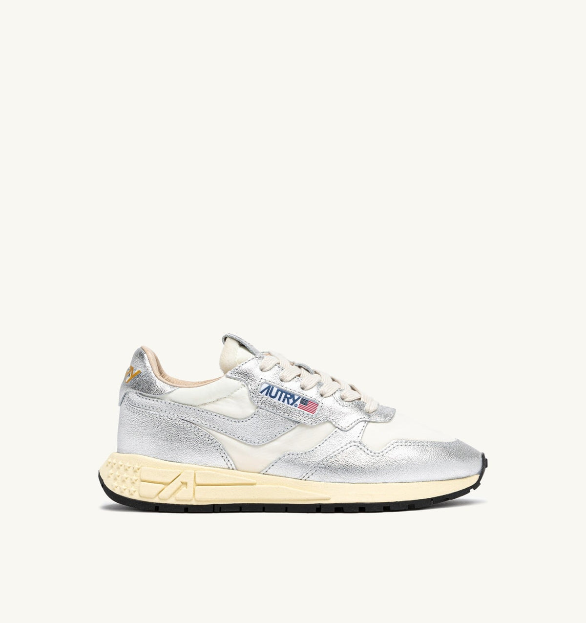 AUTRY REELWIND SNEAKERS IN SILVER-TONE NYLON AND METALIZED LEATHER