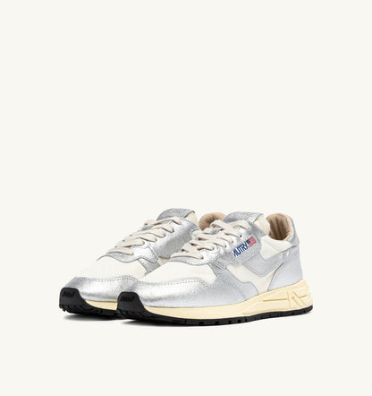 AUTRY REELWIND SNEAKERS IN SILVER-TONE NYLON AND METALIZED LEATHER