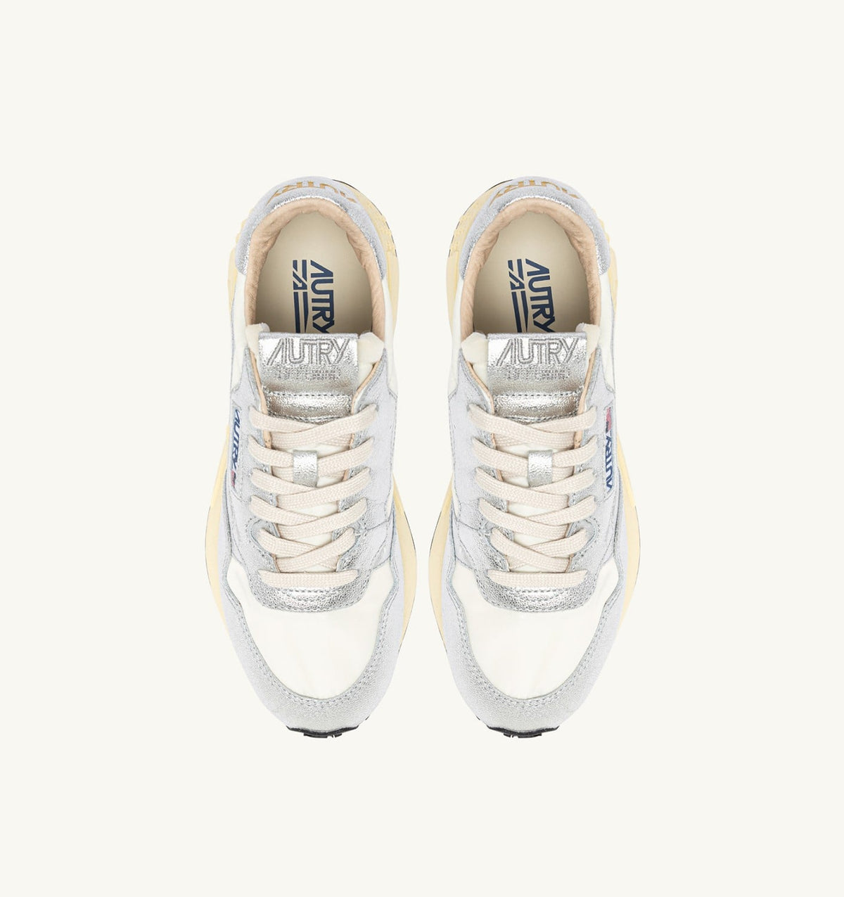 AUTRY REELWIND SNEAKERS IN SILVER-TONE NYLON AND METALIZED LEATHER