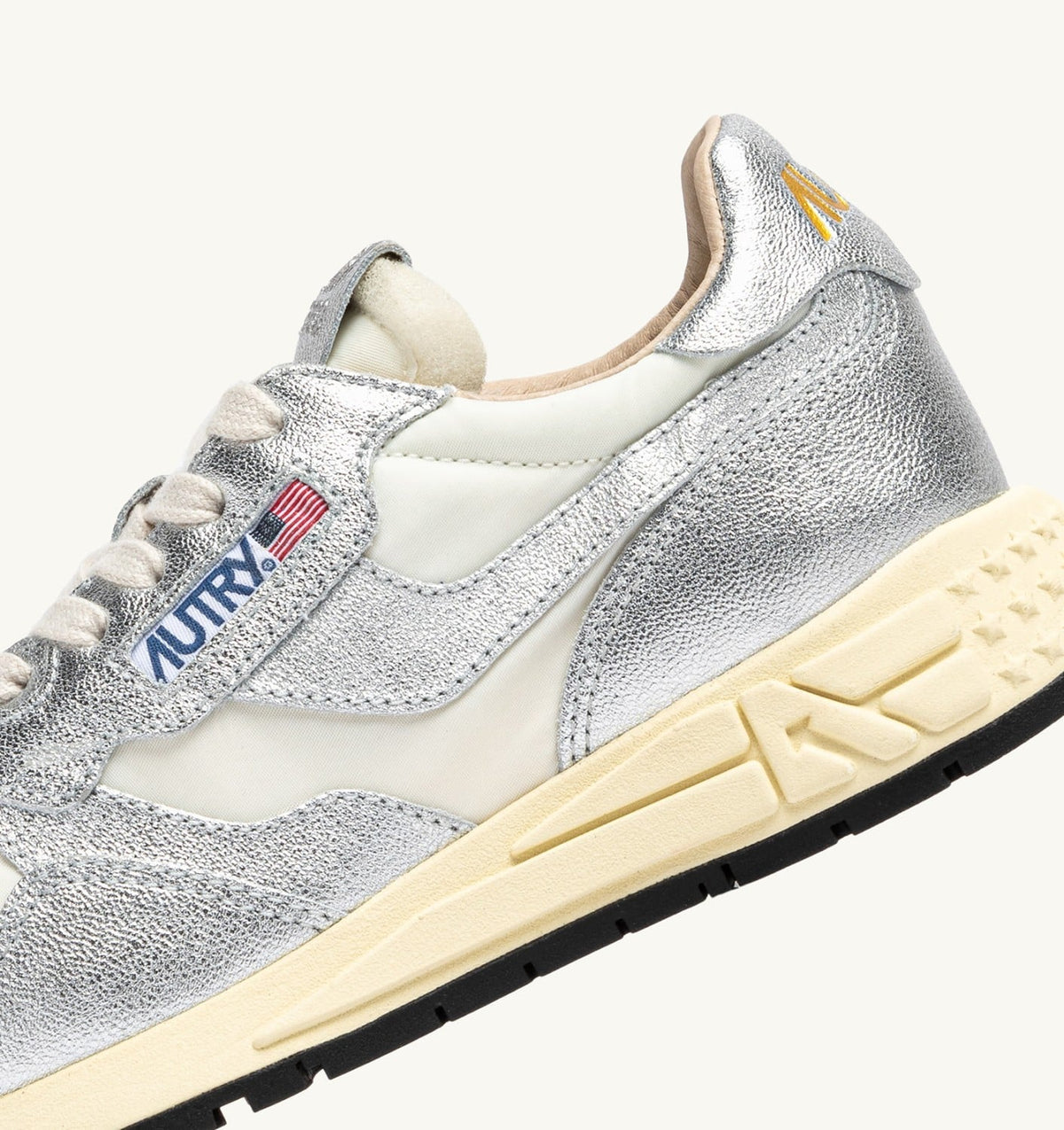 AUTRY REELWIND SNEAKERS IN SILVER-TONE NYLON AND METALIZED LEATHER