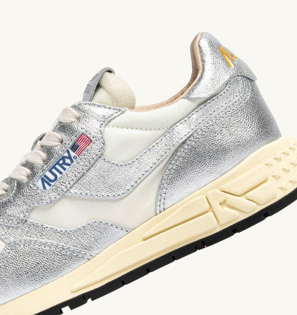 AUTRY REELWIND SNEAKERS IN SILVER-TONE NYLON AND METALIZED LEATHER