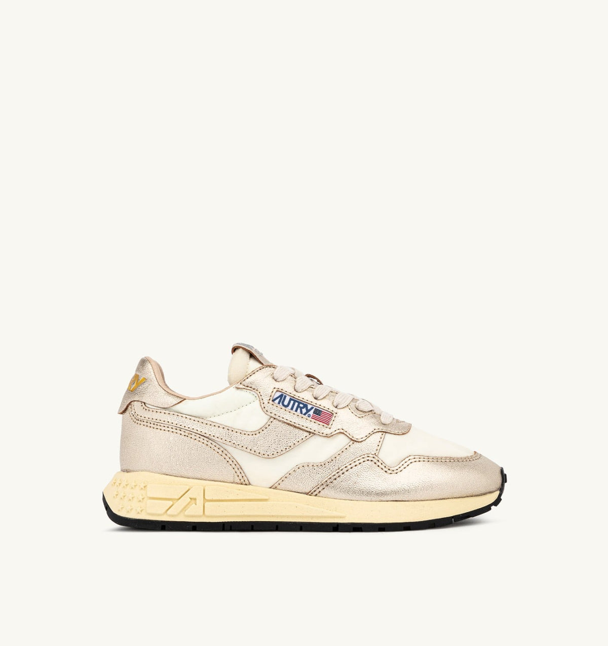 AUTRY REELWIND SNEAKERS IN GOLD- TONE NYLON AND METALIZED LEATHER