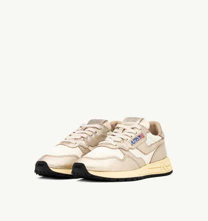 AUTRY REELWIND SNEAKERS IN GOLD- TONE NYLON AND METALIZED LEATHER