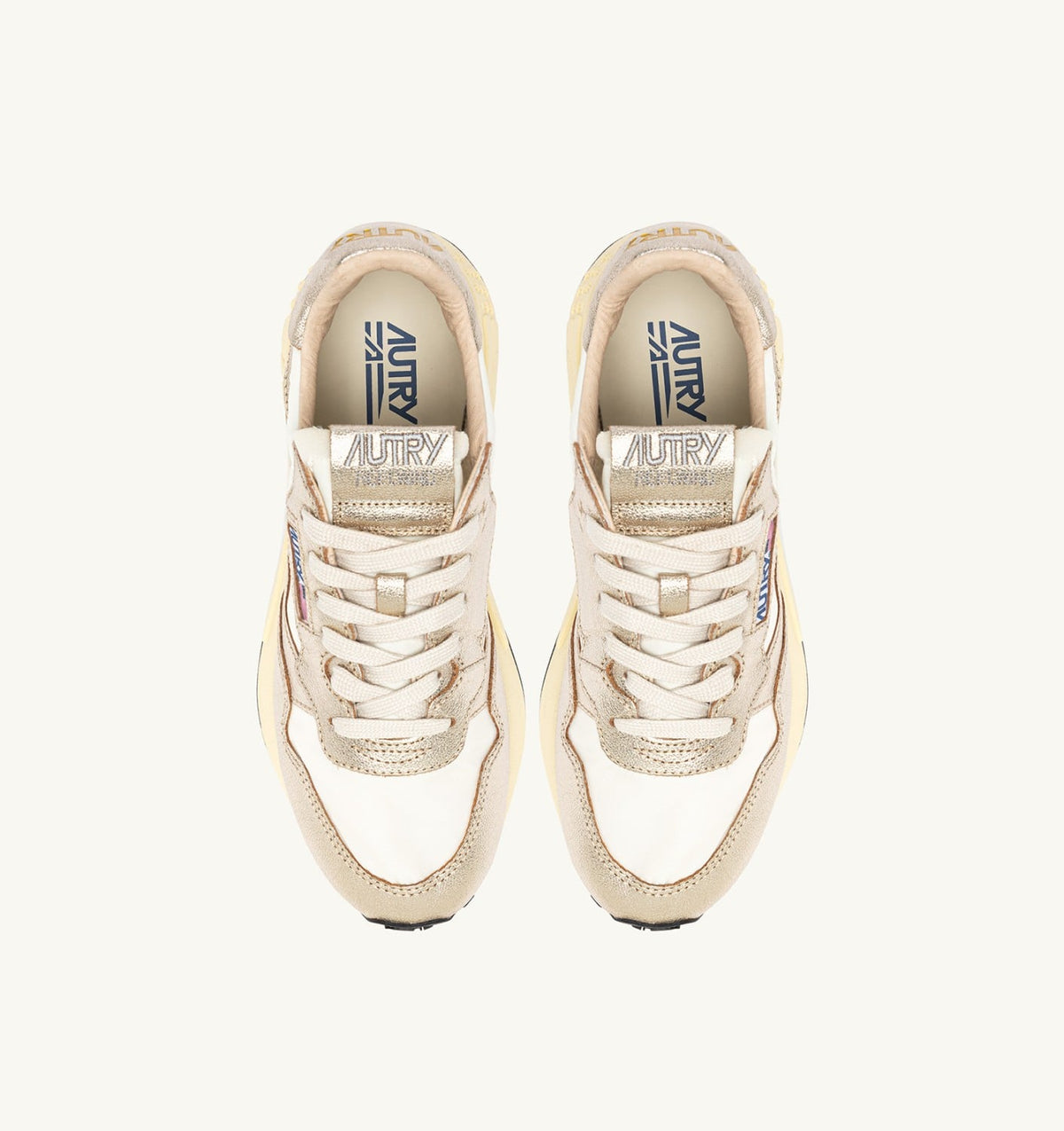 AUTRY REELWIND SNEAKERS IN GOLD- TONE NYLON AND METALIZED LEATHER