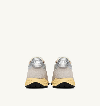 AUTRY REELWIND SNEAKERS IN WHITE AND SILVER NYLON AND SUEDE