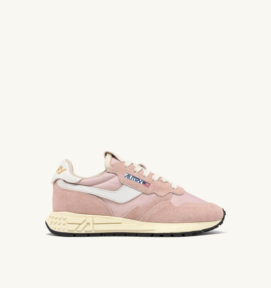 AUTRY REELWIND LOW SNEAKERS IN WHITE AND POWDER PINK NYLON AND SUEDE