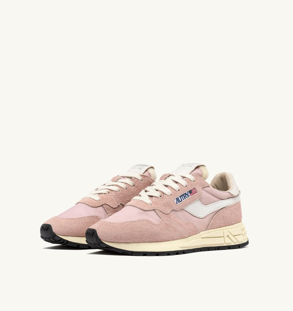AUTRY REELWIND LOW SNEAKERS IN WHITE AND POWDER PINK NYLON AND SUEDE