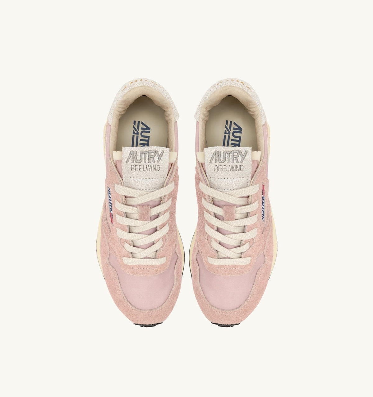 AUTRY REELWIND LOW SNEAKERS IN WHITE AND POWDER PINK NYLON AND SUEDE