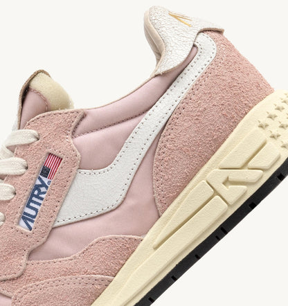 AUTRY REELWIND LOW SNEAKERS IN WHITE AND POWDER PINK NYLON AND SUEDE