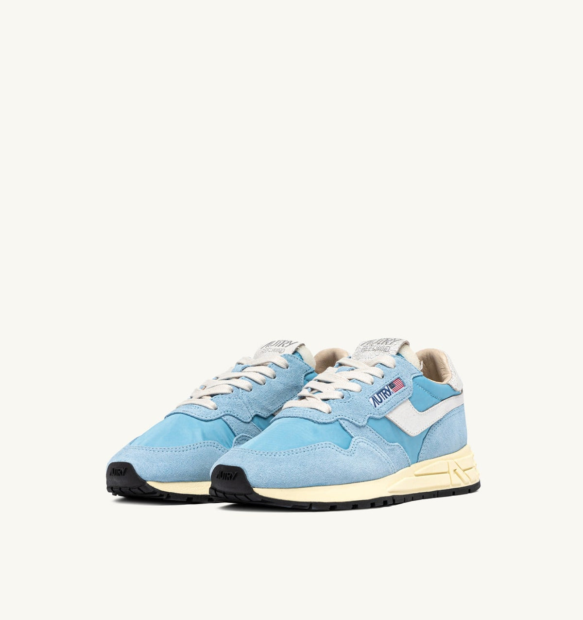 AUTRY REELWIND LOW SNEAKERS IN WHITE AND FORGET ME NOT NYLON AND SUEDE