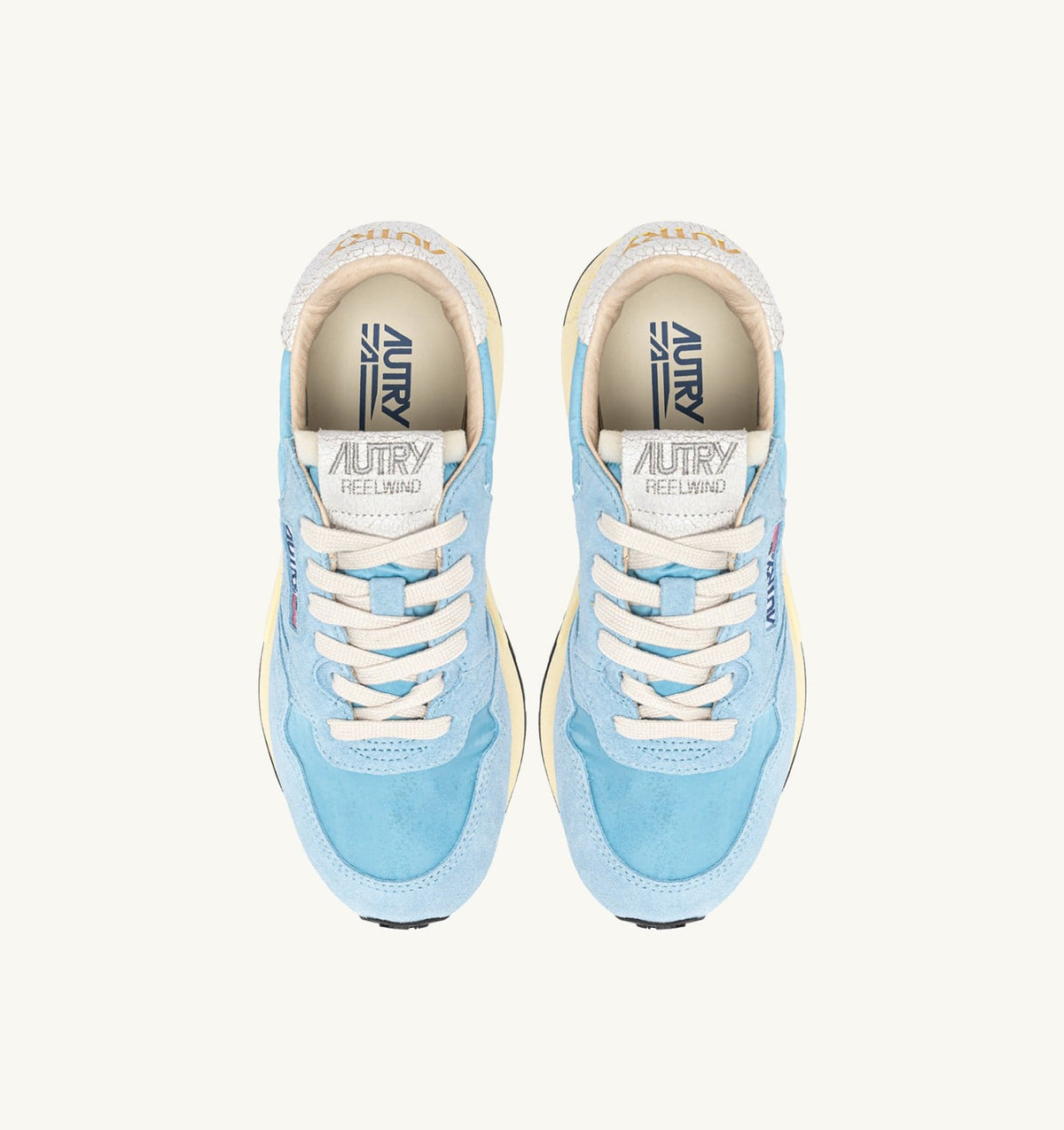 AUTRY REELWIND LOW SNEAKERS IN WHITE AND FORGET ME NOT NYLON AND SUEDE