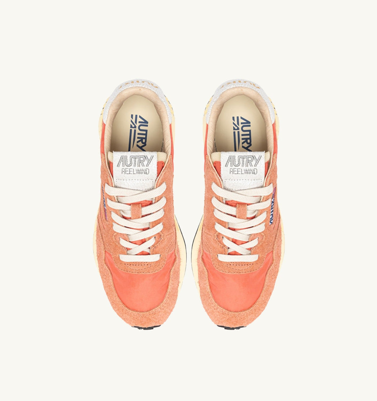 AUTRY REELWIND LOW SNEAKERS IN WHITE AND PEACH PINK NYLON AND SUEDE
