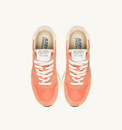 AUTRY REELWIND LOW SNEAKERS IN WHITE AND PEACH PINK NYLON AND SUEDE