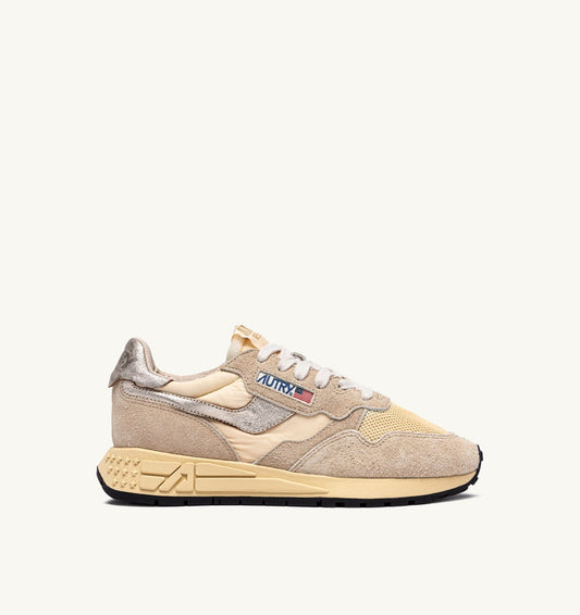 AUTRY REELWIND LOW SNEAKERS IN NYLON SUEDE AND LEATHER COLOR ECRU AND PLATINUM