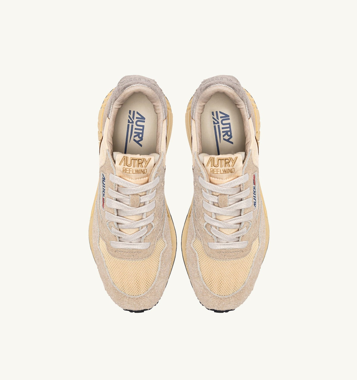 AUTRY REELWIND LOW SNEAKERS IN NYLON SUEDE AND LEATHER COLOR ECRU AND PLATINUM