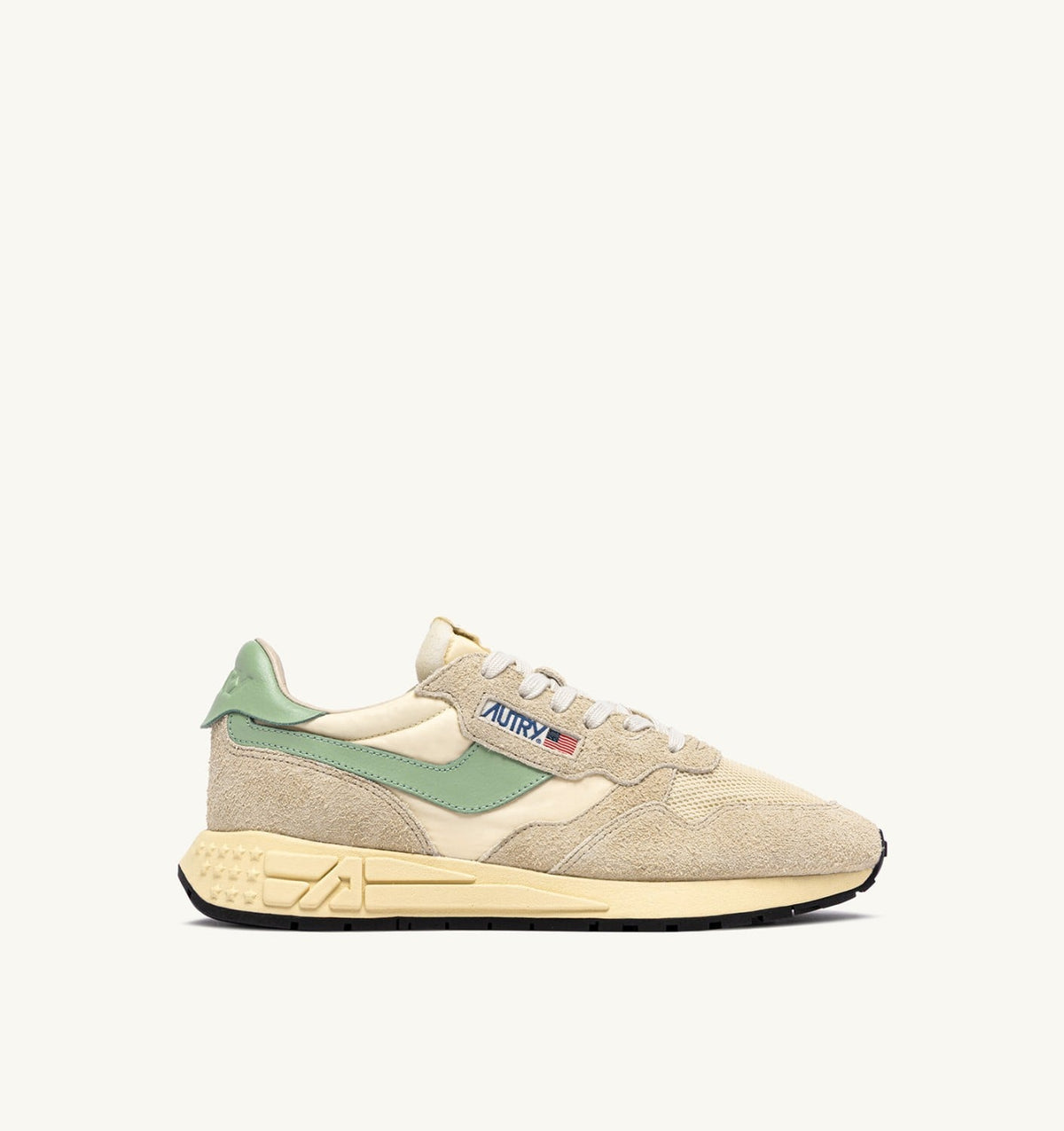 AUTRY REELWIND LOW SNEAKERS IN ECRU AND RESEDA NYLON AND SUEDE