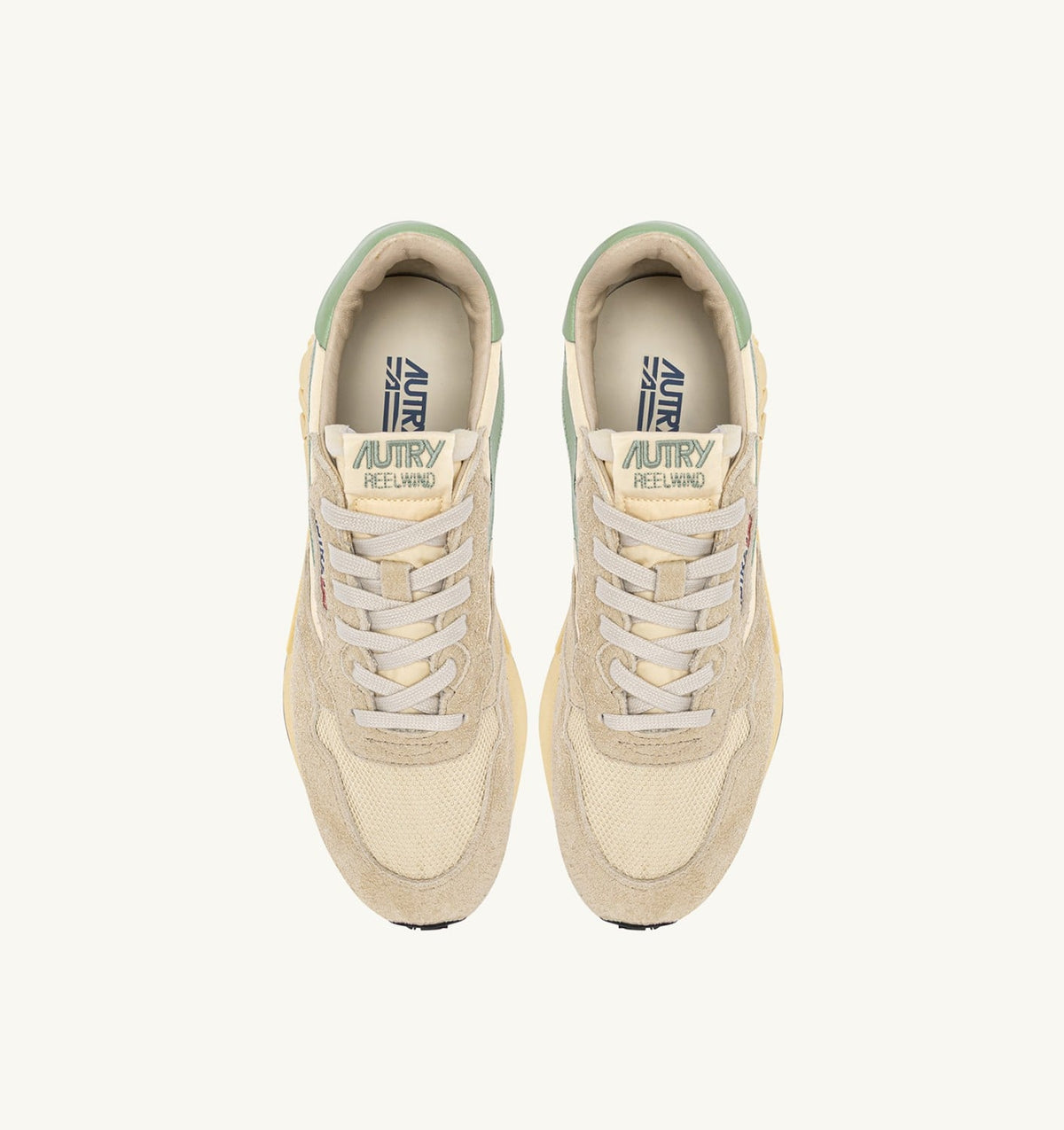 AUTRY REELWIND LOW SNEAKERS IN ECRU AND RESEDA NYLON AND SUEDE