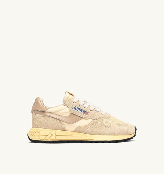 AUTRY REELWIND LOW SNEAKERS IN ECRU AND WHITE PEPPER NYLON AND SUEDE